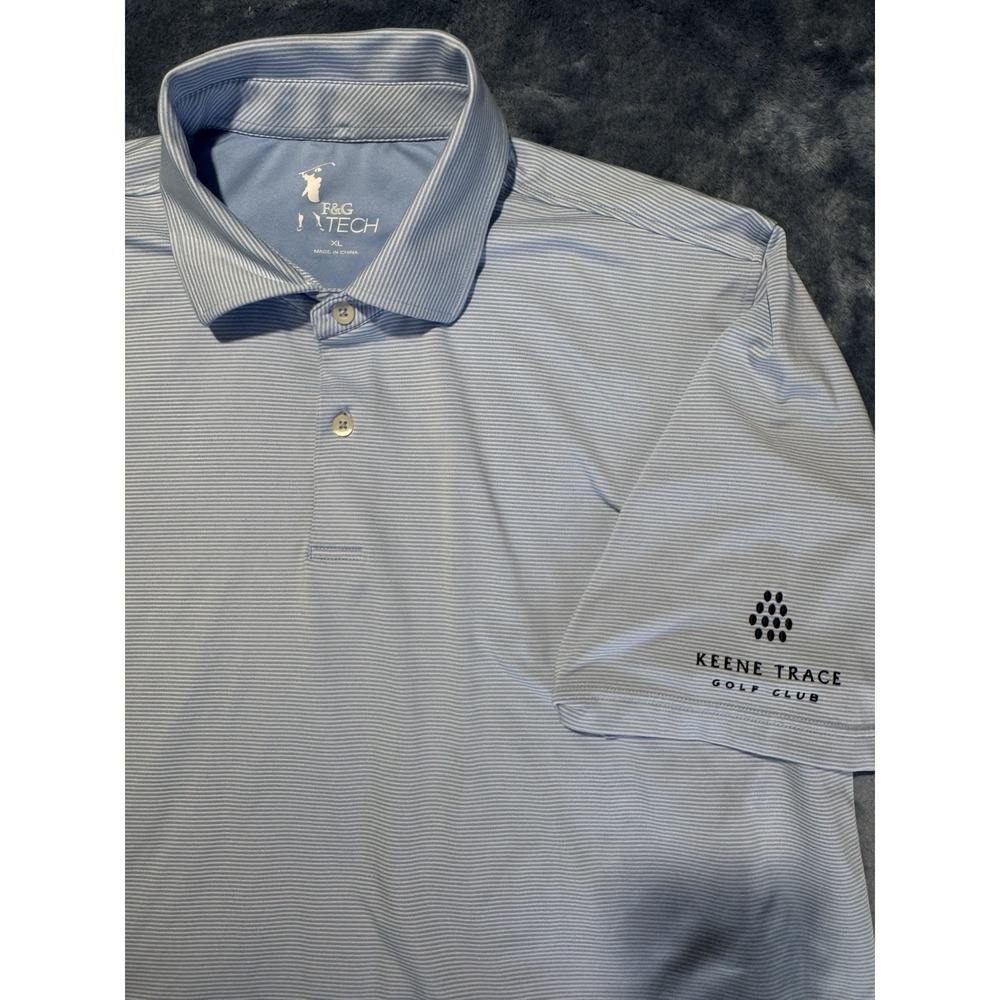 F&G Tech Polo Blue Striped Short Sleeve Golf Shirt Men's‎ XL